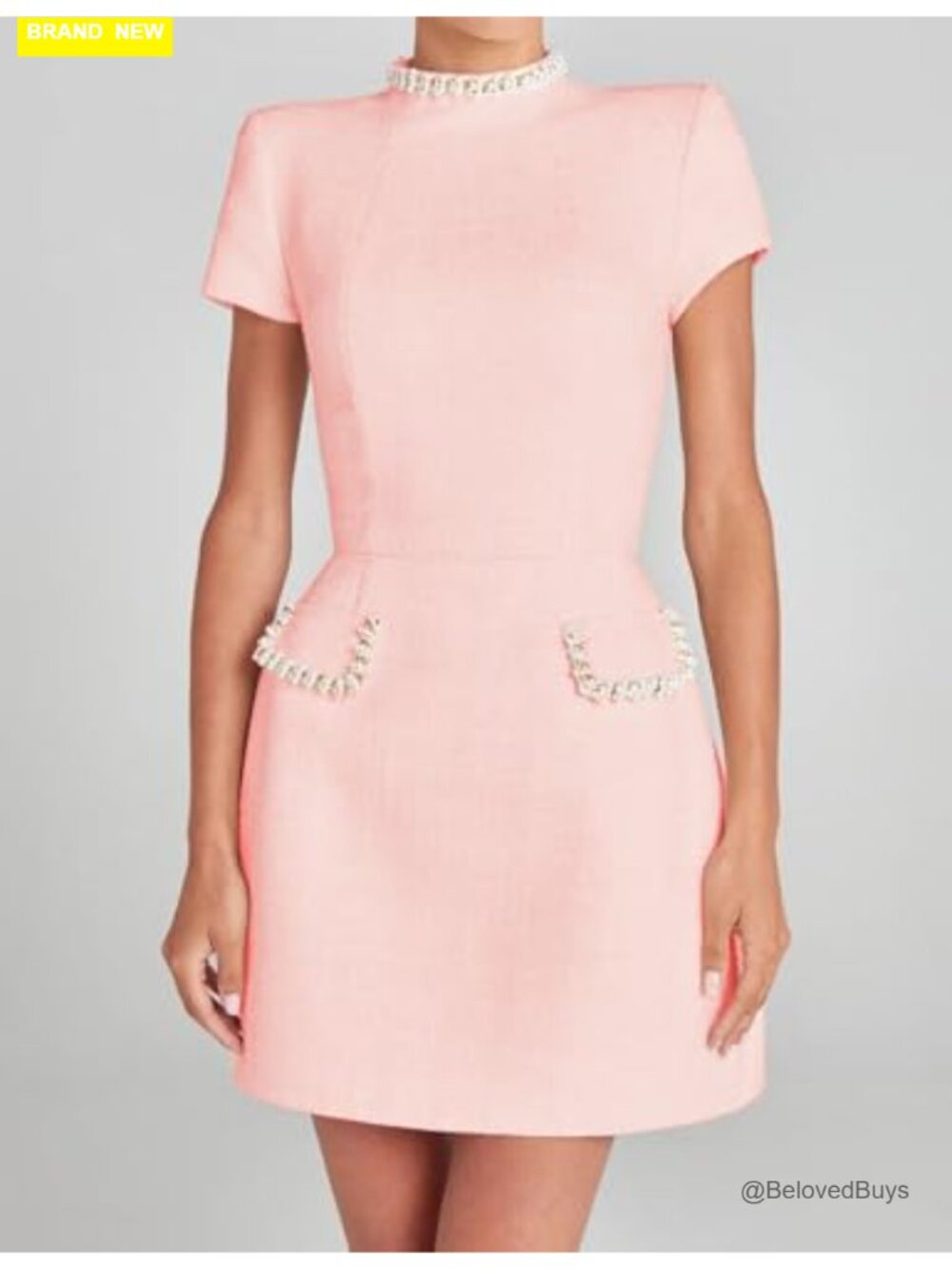 Faux Pearl Trim Tweed Bodycon Mini Dress - Sexy Clubwear - Picture 2 of 7